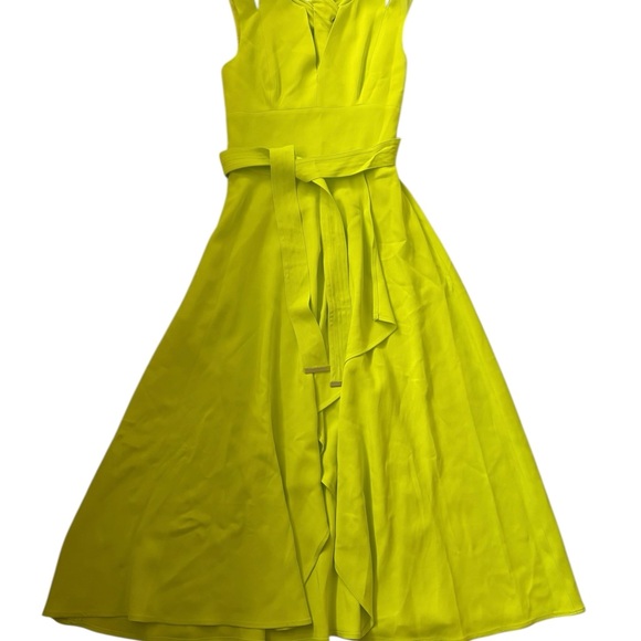 Karen Millen Petite Compact Viscose Tailored Waterfall Midi Dress Lime Size 4 - Picture 9 of 13